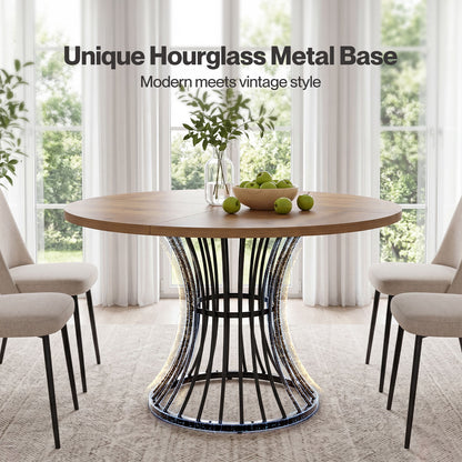 Levede Round Dining Table for 4-6 People 30mm MDF Metal Base Kitchen Brown