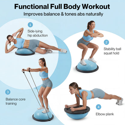 Centra Half Balance Ball Trainer with Resistance Bands Pump Yoga Pilate Fitness