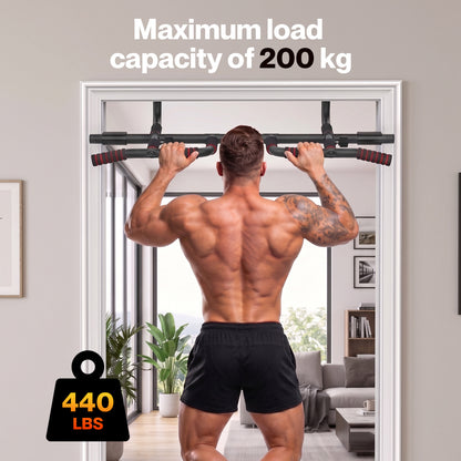 Centra Pull Up Bar Doorway No Drill 200kg Heavy Duty Carbon Steel for Home Black