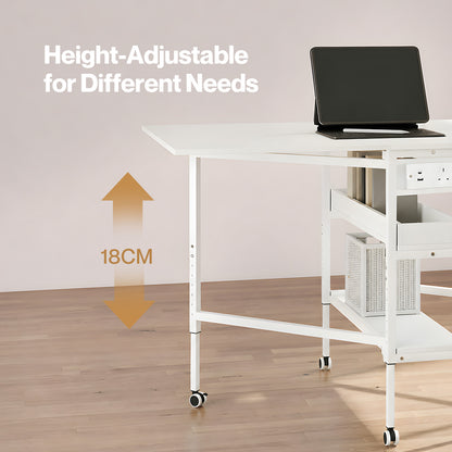 Levede Sewing Table Foldable Craft Desk Height Adjustable with Storage Black