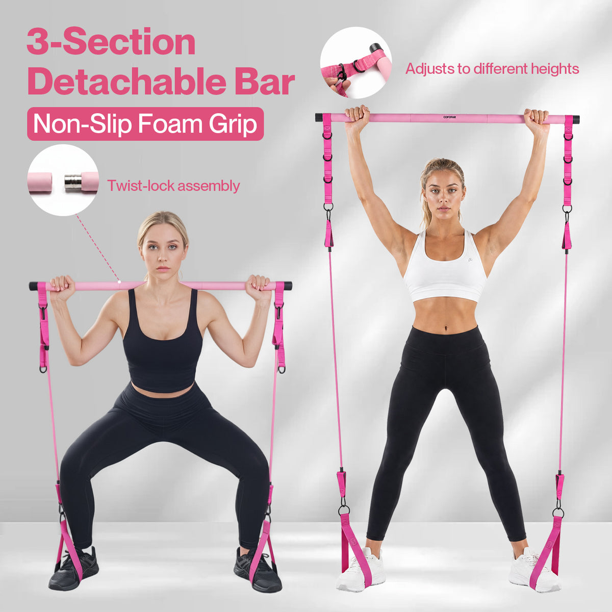 Centra Resistance Bands Pilates Kit Equipment 70LB Adjustable for Home Pink