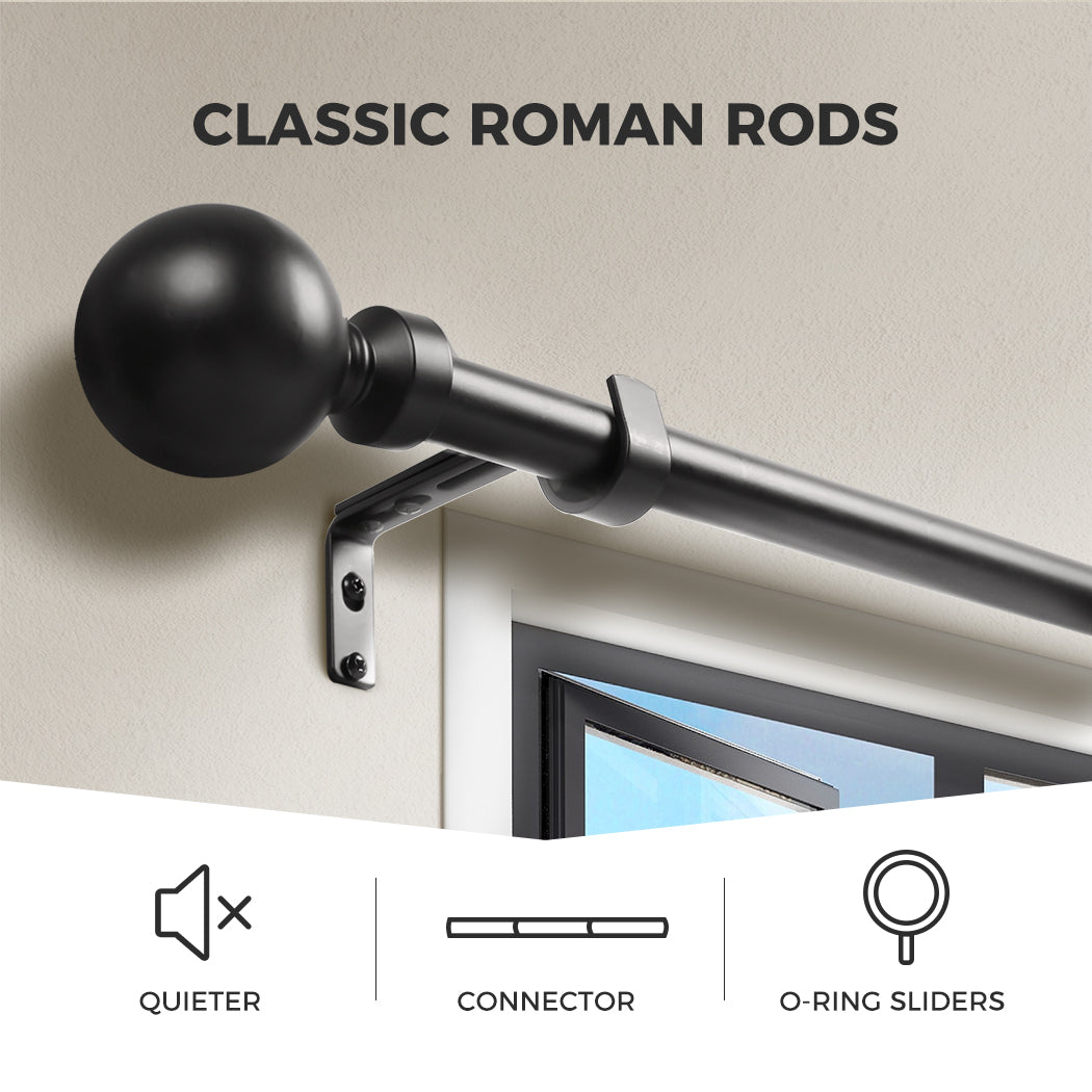 Marlow Steel Curtain Rod Quiet Rail Pole Pommel Set Extendable Adjustable Black