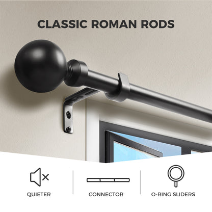 Marlow Steel Curtain Rod Quiet Rail Pole Pommel Set Extendable Adjustable Black