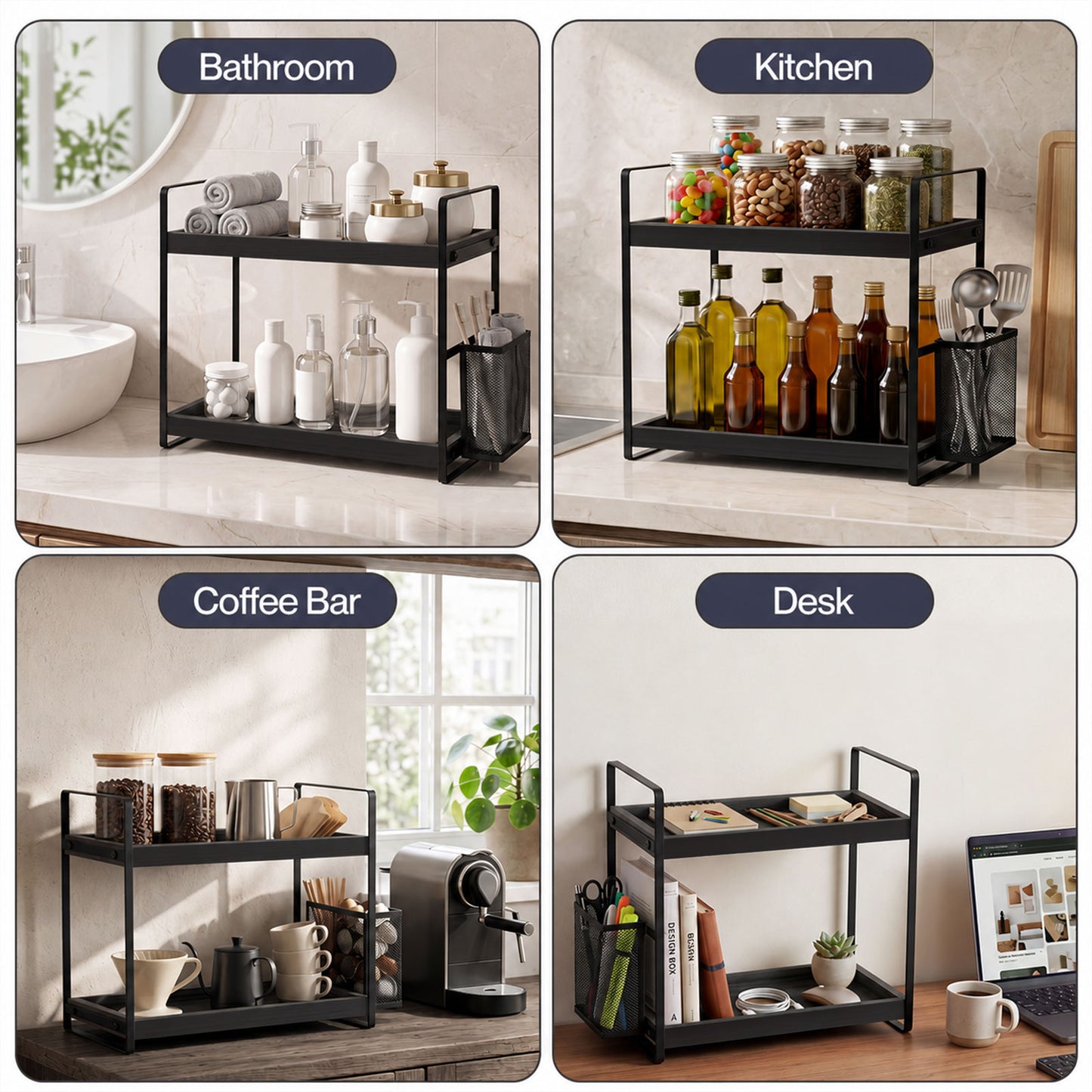 Levede Bathroom Organiser Countertop 2 Tier Perfume Skincare Storage Shelf Black
