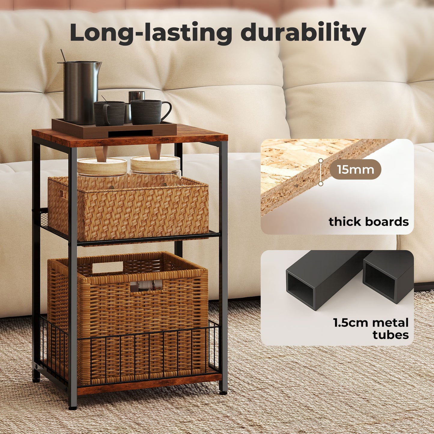 Levede Sofa Side Table with Storage 3 Tier Bedside End Table Living Room Bedroom