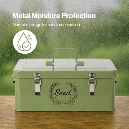 TOQUE Seed Storage Box Organiser Compartment Metal Seed Storage Green