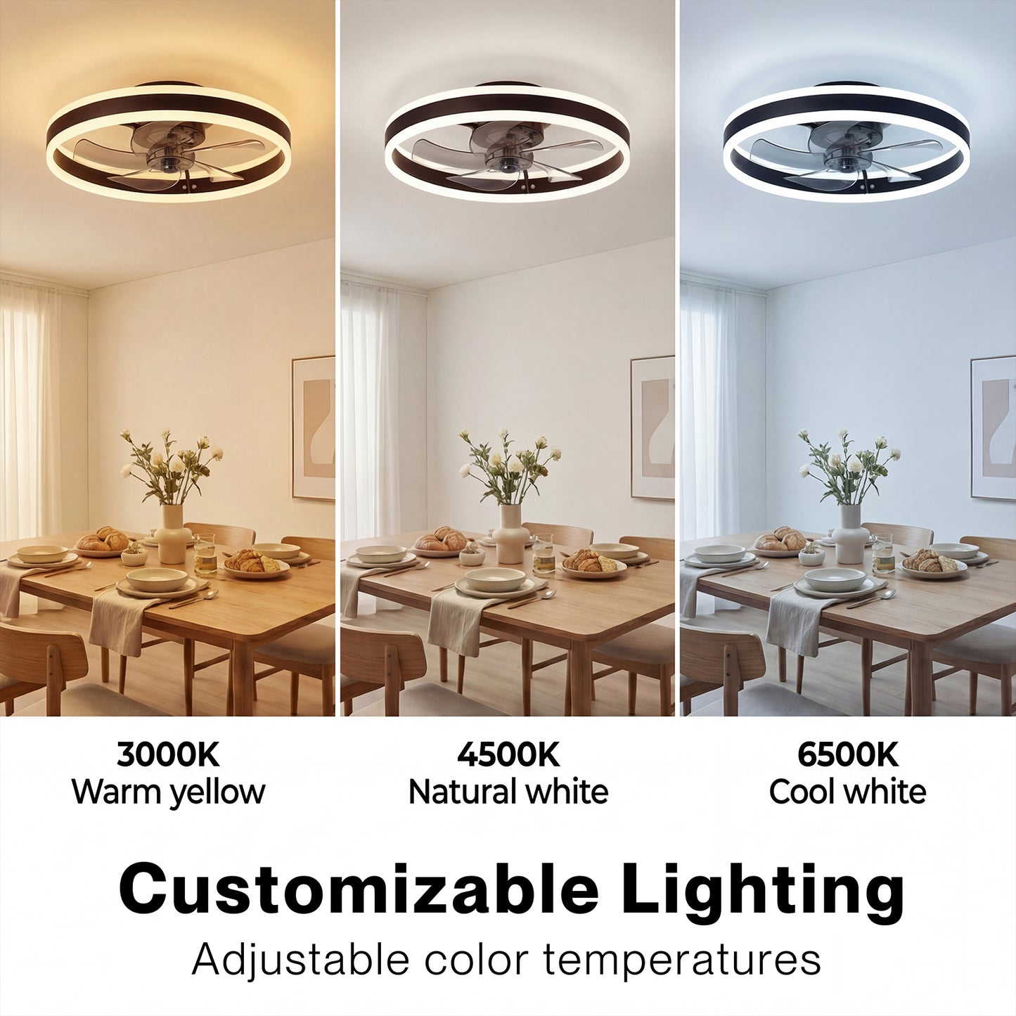 Emitto Ceiling Fan with Lights Remote Modern LED Dimmable Quiet 6 Speeds Black