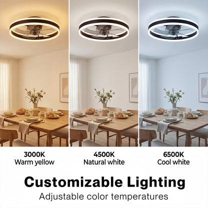 Emitto Ceiling Fan with Lights Remote Modern LED Dimmable Quiet 6 Speeds Black