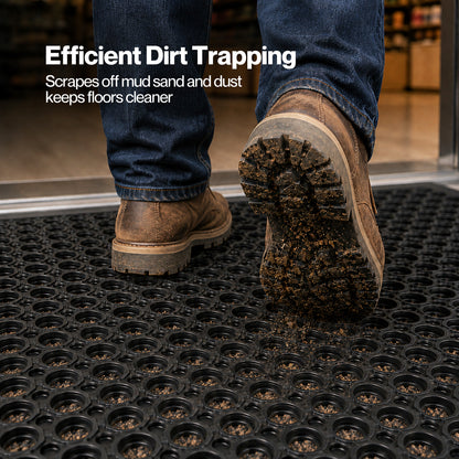 Marlow Door Mat Outdoor Rubber Drainage Slip-Resistant for Garage Entry Black