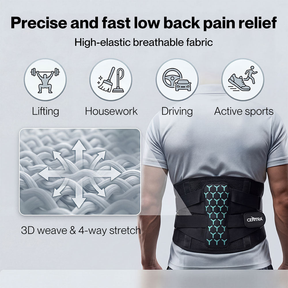 Centra Back Lumbar Support Belt Lower Back Brace for Lifting Work Pain Relief