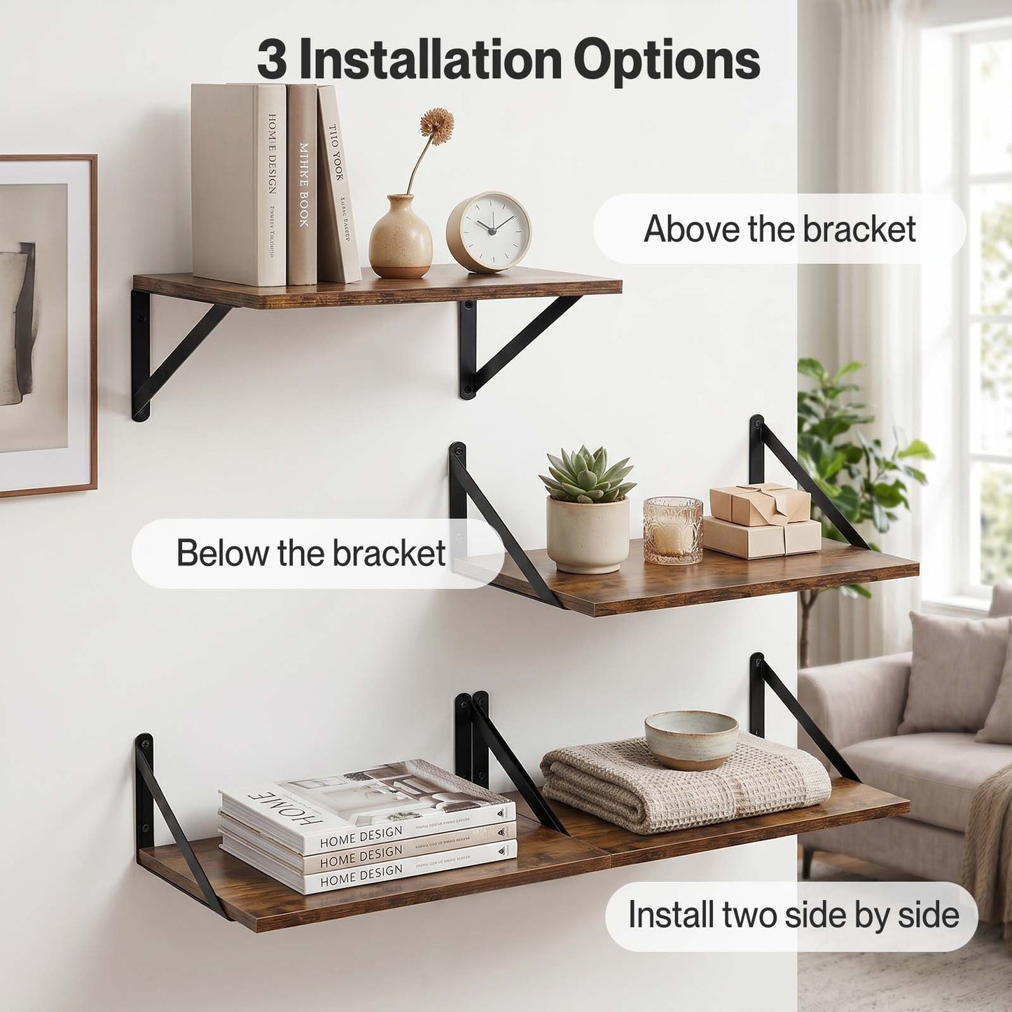 Levede Floating Shelves Wall Mounted Shelf Set of 2 Rustic Storage Shelves 39cm