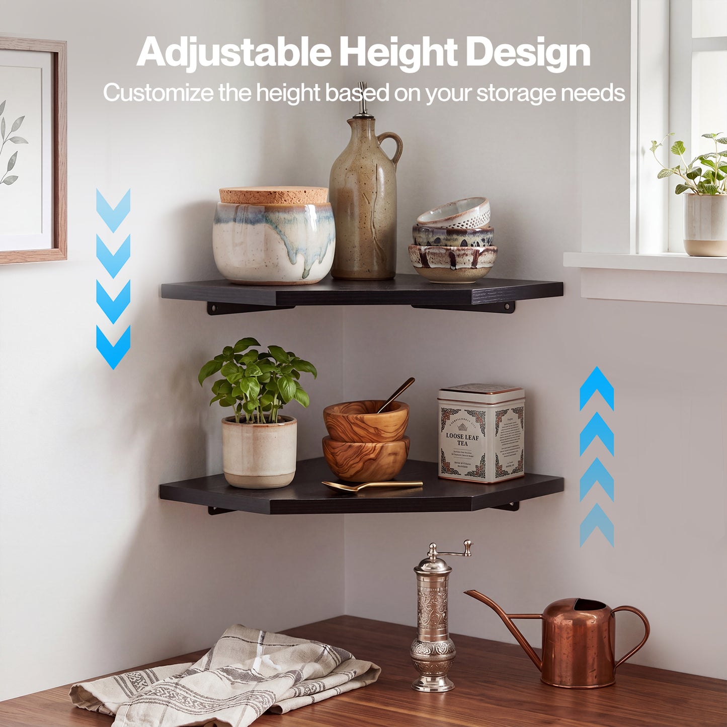 Levede 2 Pack Floating Corner Shelves Cable Cut-Out Wall Mounted Storage Black