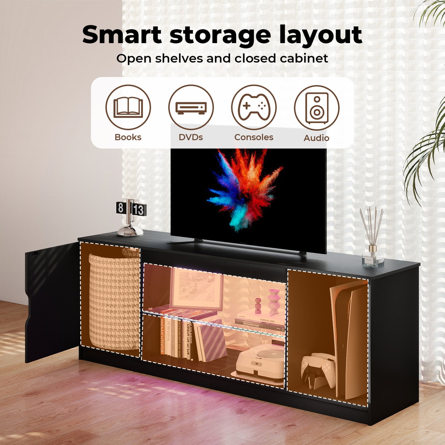 Levede TV Cabinet  with LED Lights Entertainment Unit Cupboard Storage 145cm MFC
