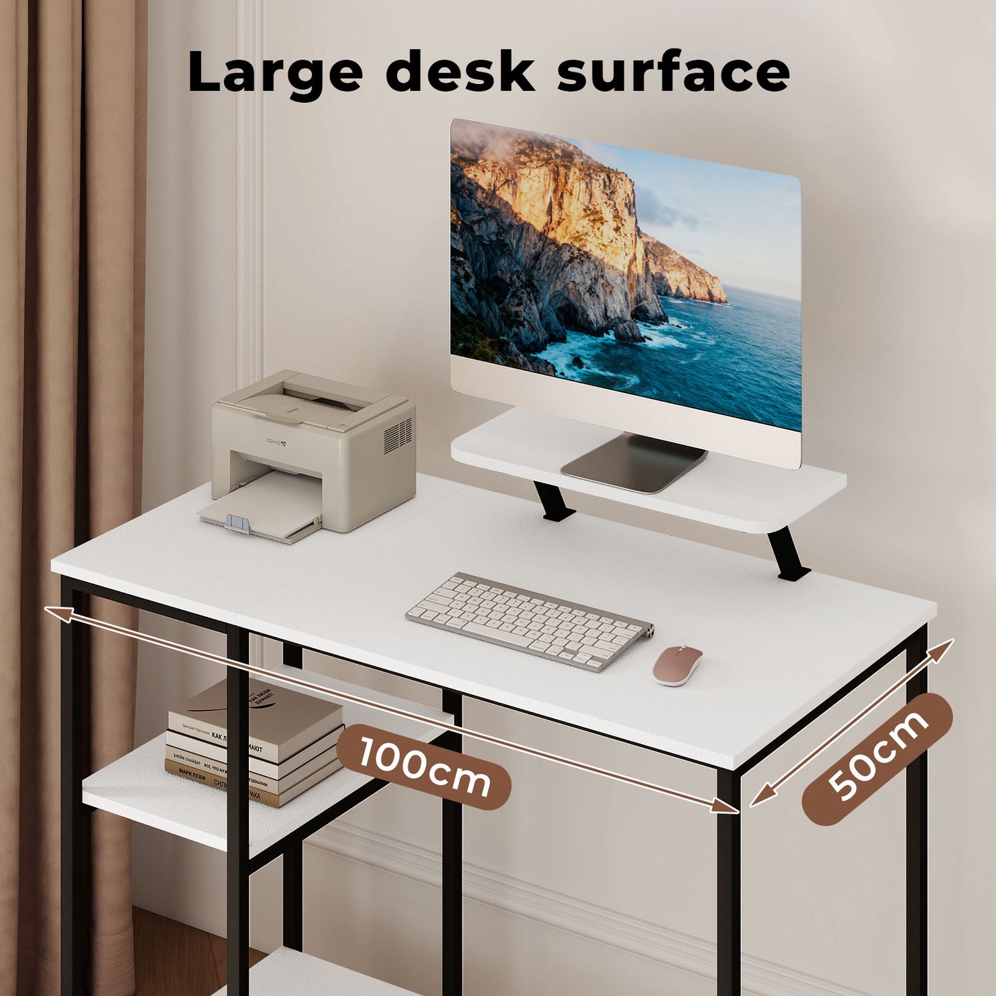 Levede Computer Desk Home Office Table with Storage Shelves Monitor Stand White