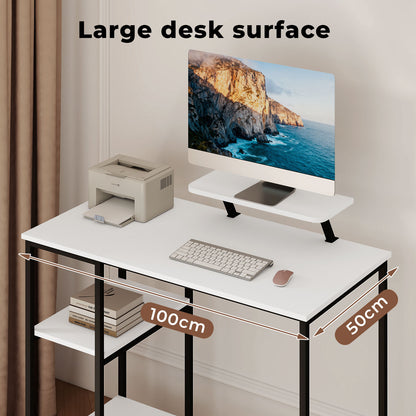 Levede Computer Desk Home Office Table with Storage Shelves Monitor Stand White