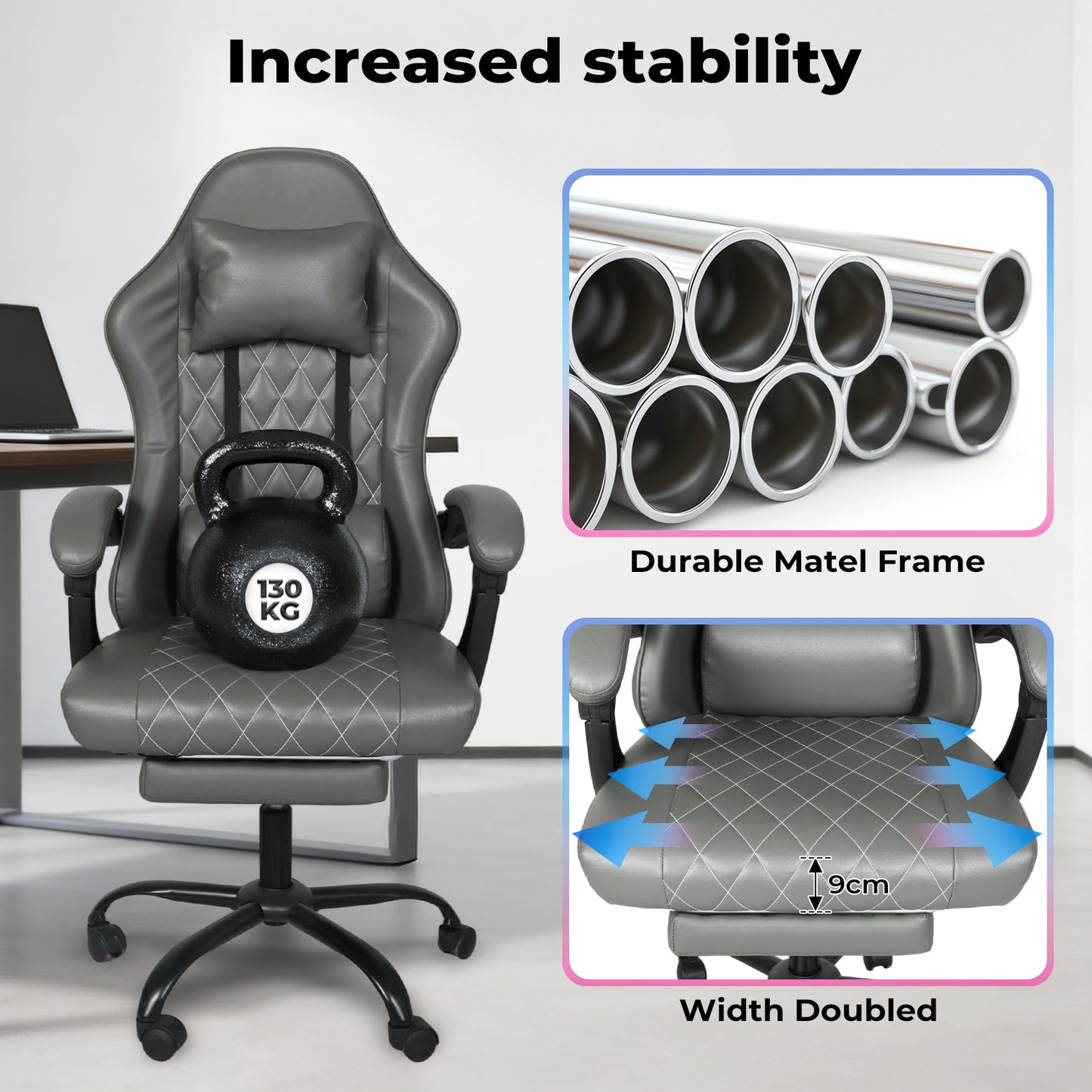 Levede Office Desk Chair PU Gaming Recliner Adjustable Height Swivel Grey