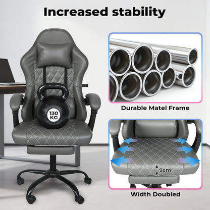 Levede Office Desk Chair PU Gaming Recliner Adjustable Height Swivel Grey