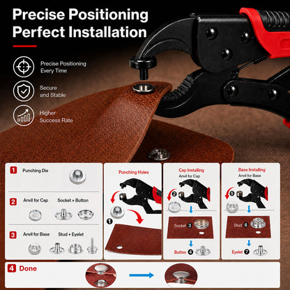 Snap Fastener Kit Adjustable Press Tool for Boat Covers Leather Cloths Red