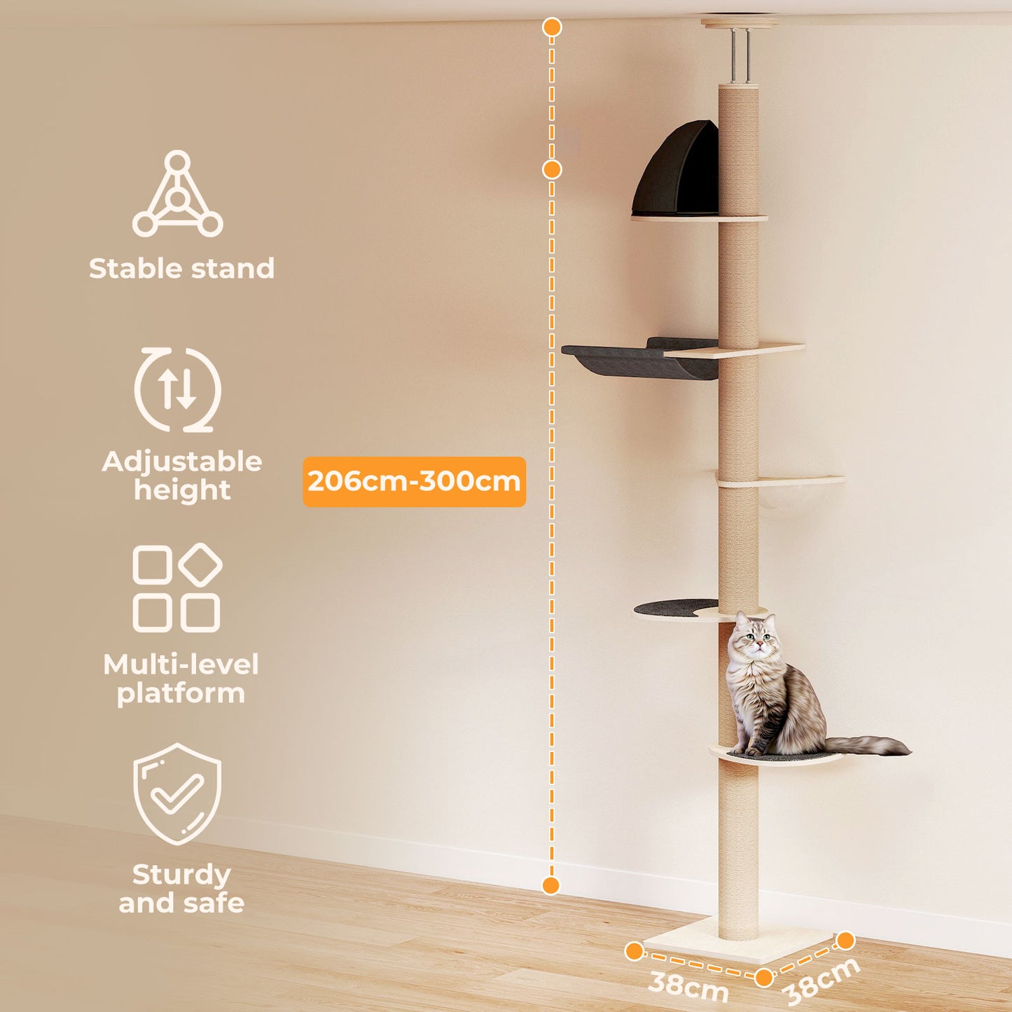 Skylos Cat Tree Activity Center Scratching Post with Condo Perch Bed Hammock