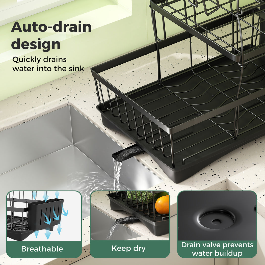 Toque Dish Drying Drainer Rack 3 Tier with Drip Tray Plate Cup Cutlery Holder
