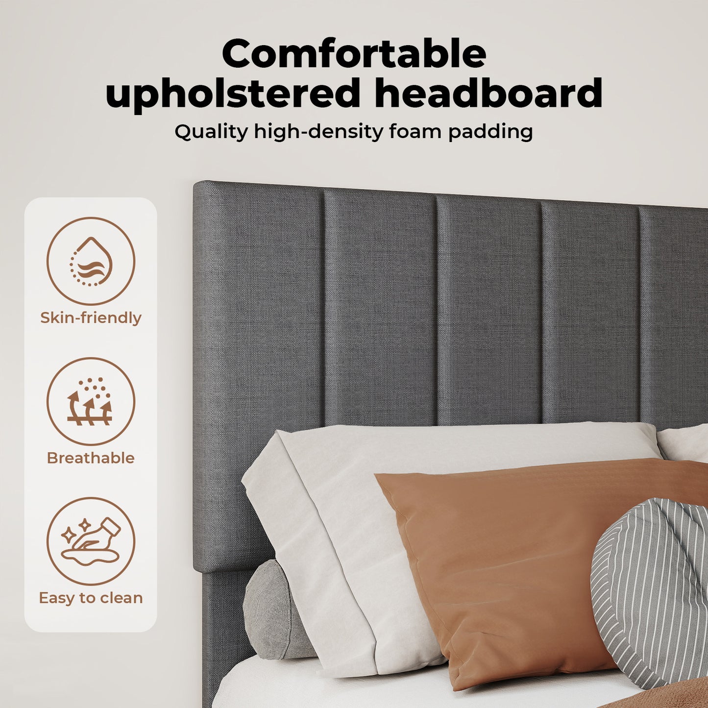 Levede Bed Frame Double Upholstered  Foam Headboard Soft Linen Fabric Wooden