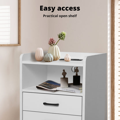 Levede Bedside Table Nightstand USB Charger Outlet RGB LED 3 Drawers White