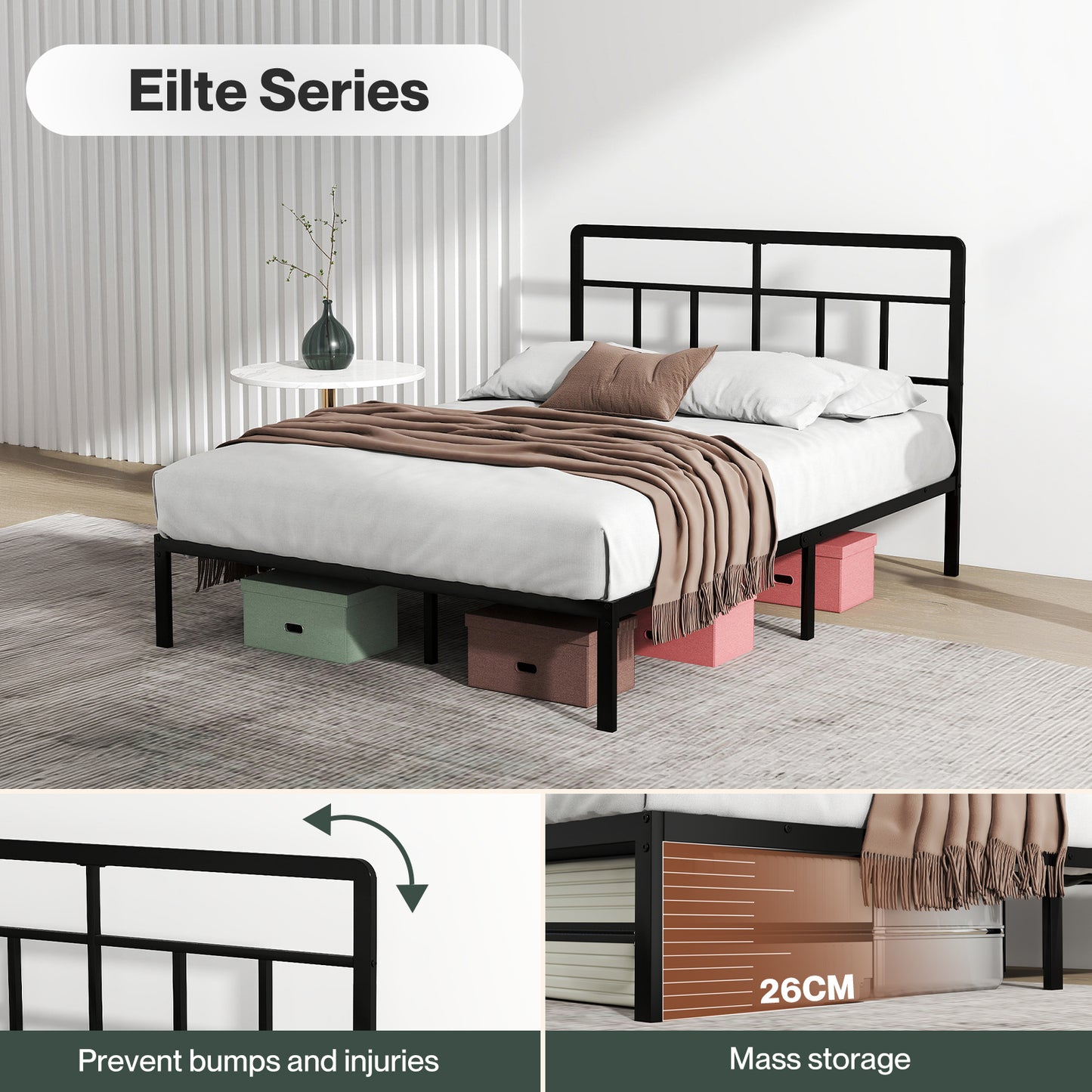 Levede Bed Frame Metal Platform with Headboard Heavy Duty Home Furniture Storage