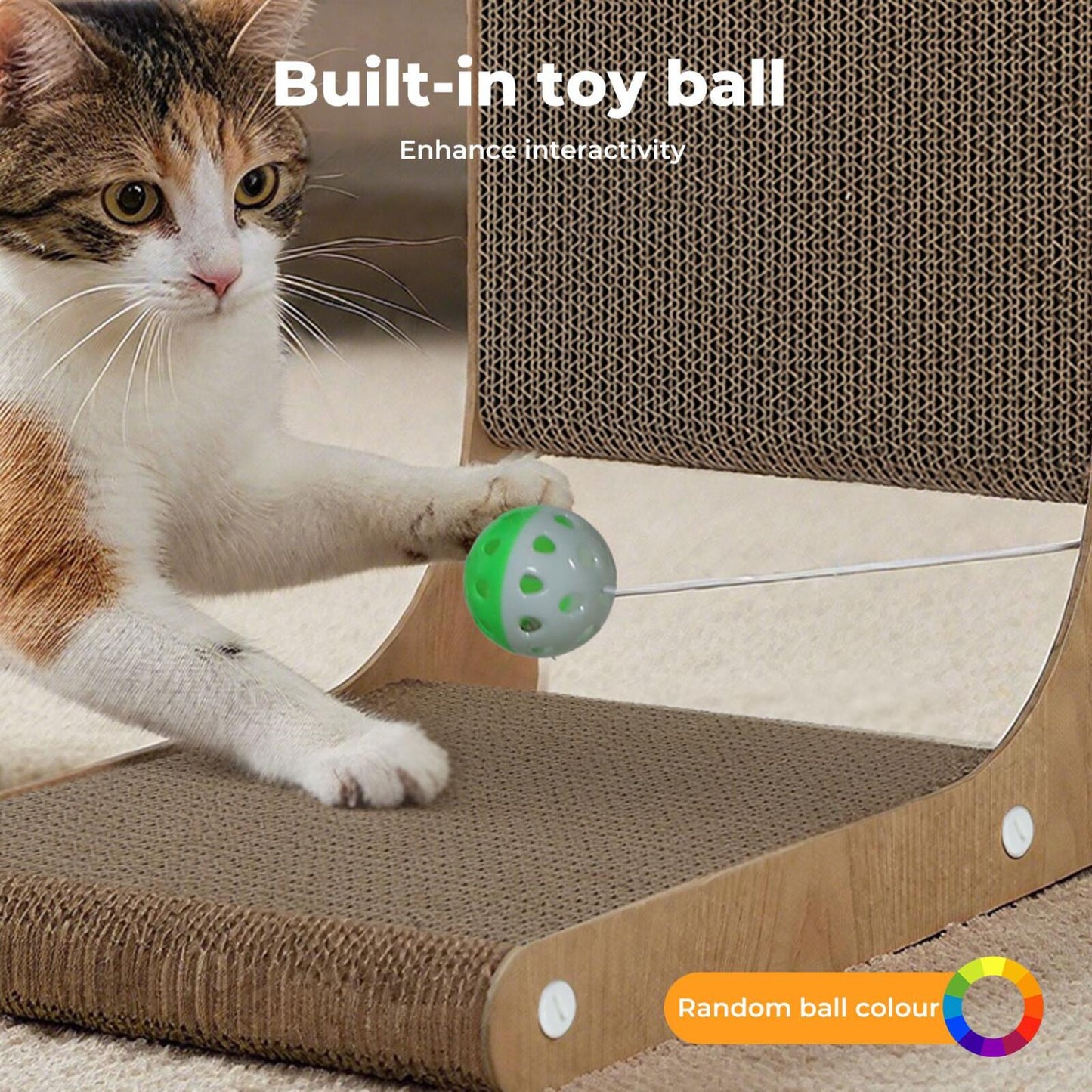 Skylos 48cm High L Shaped Cat Scratching Board with Ball Toy Wall Furniture