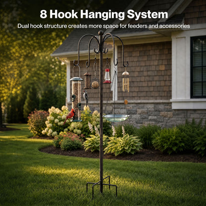 TOQUE Bird Feeding Station Outdoor Garden Shepherd Hook Adjustable Stand Black