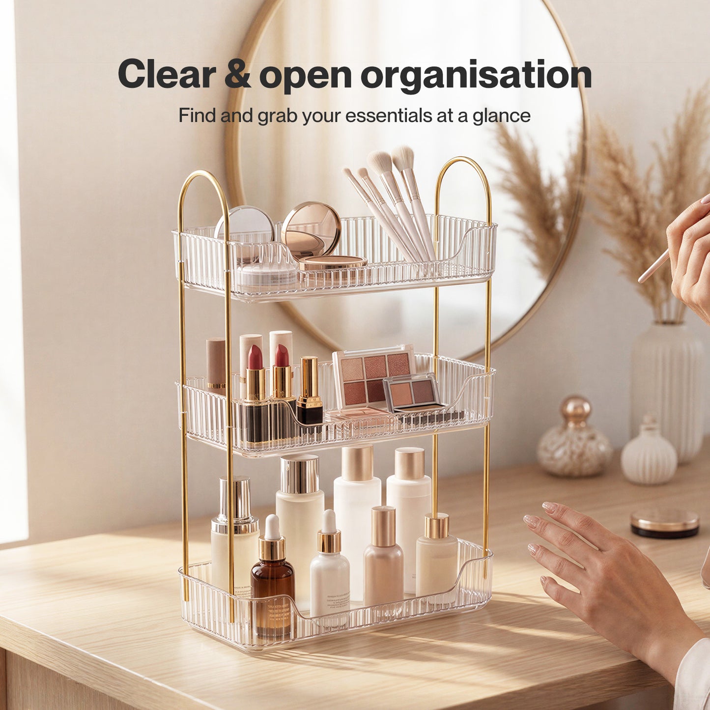 ilus Makeup Organiser Modern 3-Tier Cosmetic Storage Rack Beauty Tray White