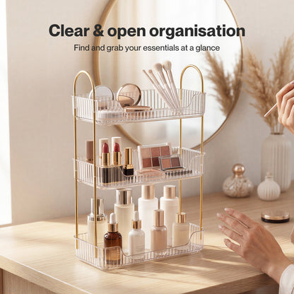 ilus Makeup Organiser Modern 3-Tier Cosmetic Storage Rack Beauty Tray White