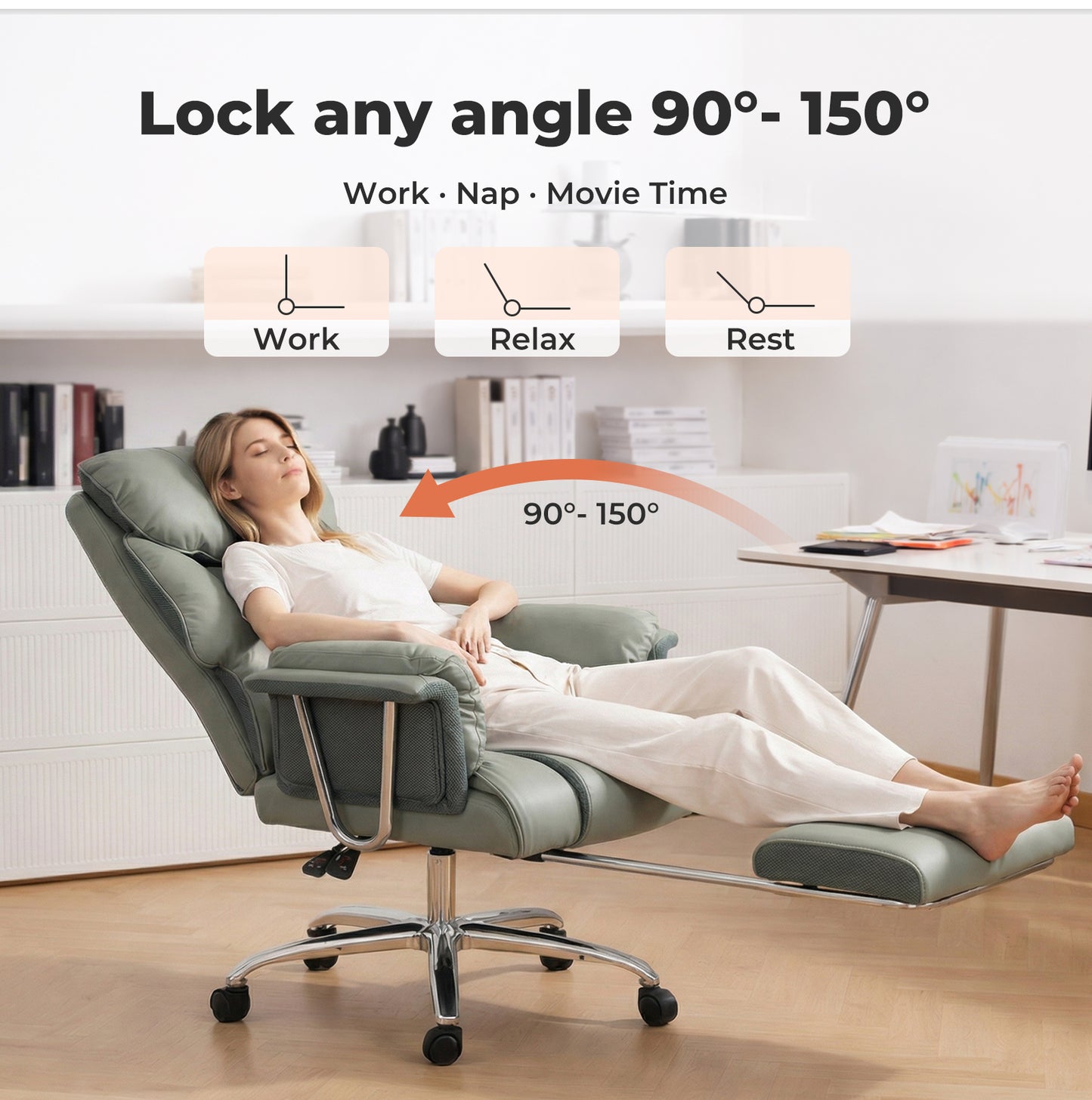 Heavy Duty Executive Office Chair Wide Spring Cushion Recliner with Footrest