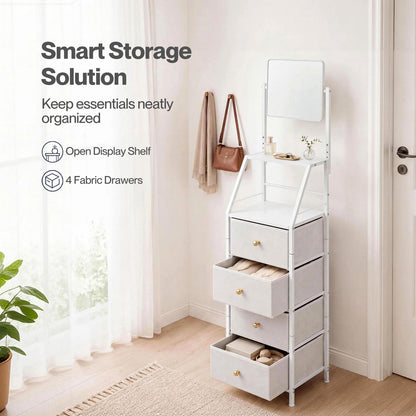 Levede Chest Of Drawers Mirror Dressing Table Vertical Storage Bedroom White