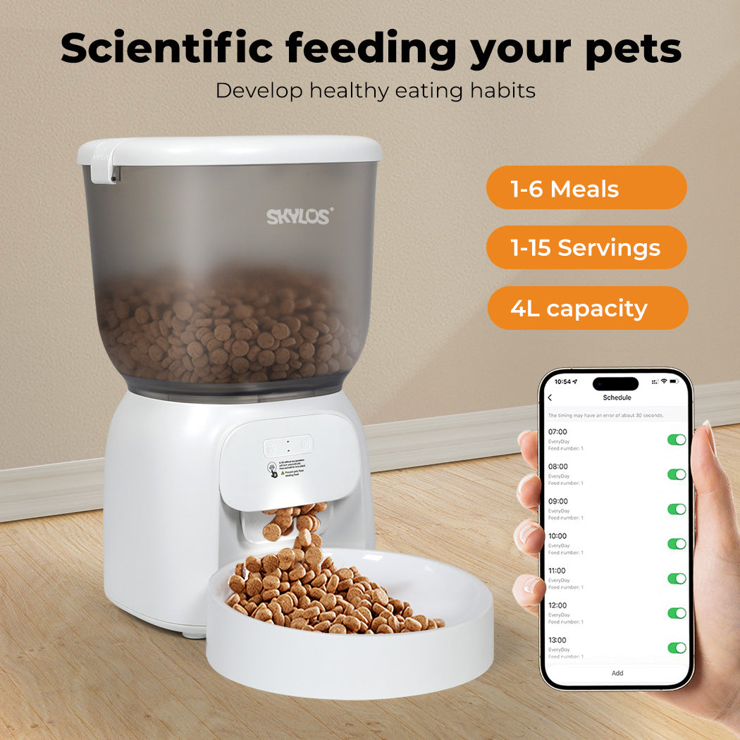 Skylos 4L Automatic Pet Feeder Wifi Auto Smart Dog Cat Food Dispenser Timer Feed