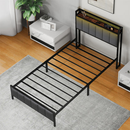 Levede Large Single Bed Frame Metal 90x200cm LED Headboard Charging Station