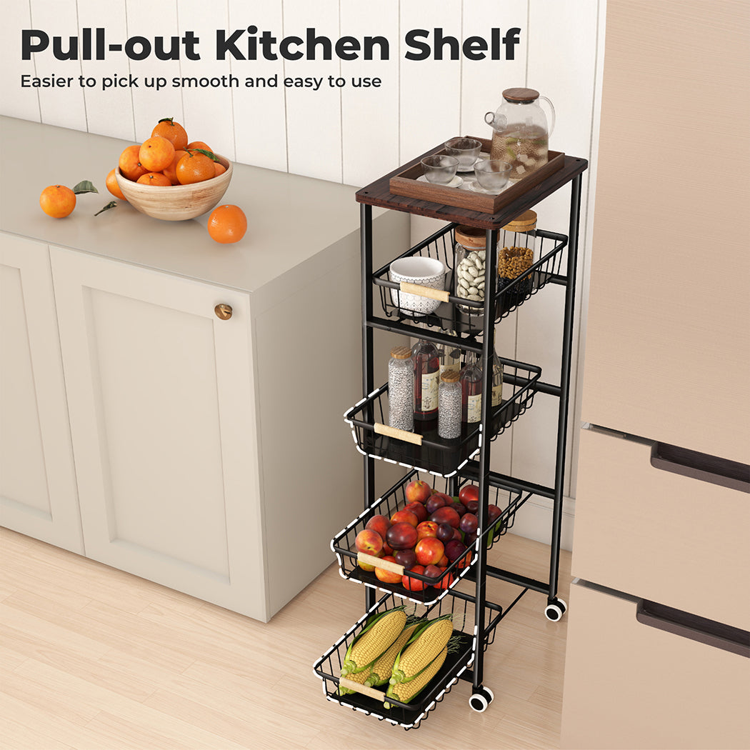 Levede 5 Tier Kitchen Trolley Storage Rack Cart Rolling Trolley Wheels Handle