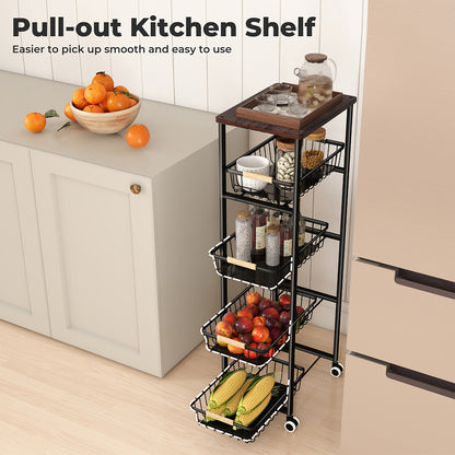 Levede 5 Tier Kitchen Trolley Storage Rack Cart Rolling Trolley Wheels Handle