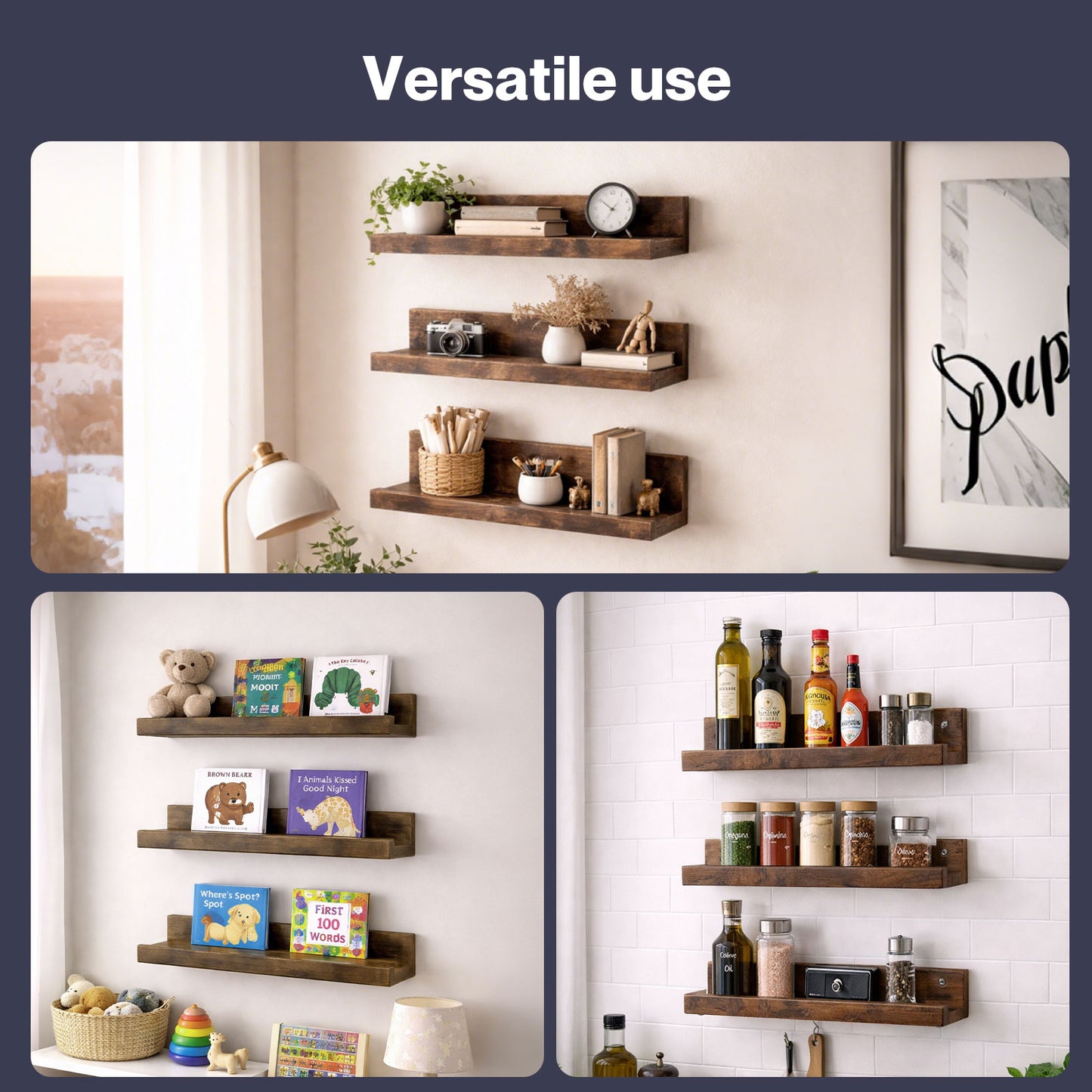 Levede Rustic Floating Shelves Set 3 Wall Mounted Display Shelf Wood Storage