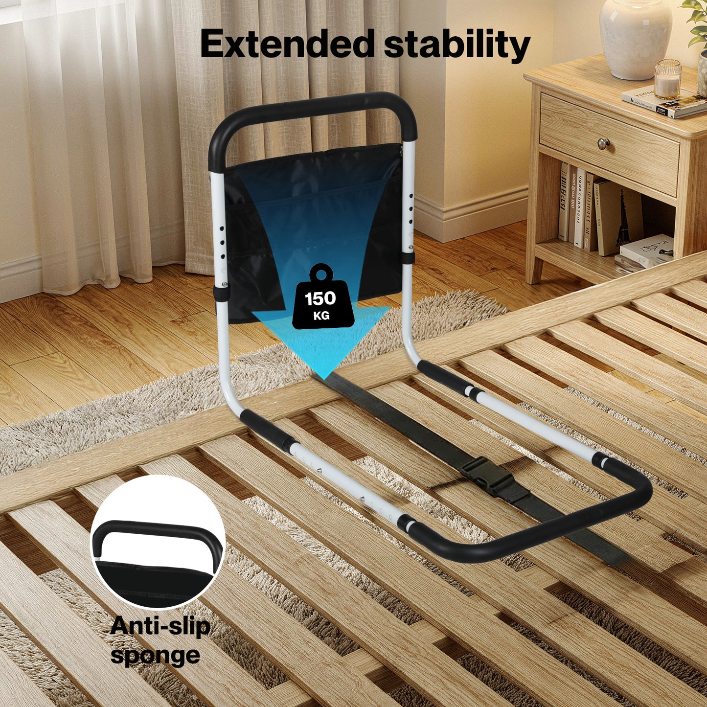 Levede Bed Rails Adjustable Heights Storage Pocket Assist Support Side Railings