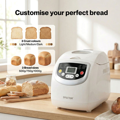 Spector Bread Maker 2lb Loaf Machine with 19 Programmer Timer 3 Crust Non-Stick