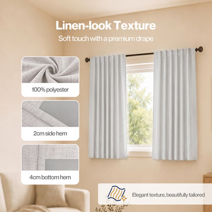 Marlow 100% Blackout Curtains Thermal Linen Look Ready Made 46x54 in Off-White