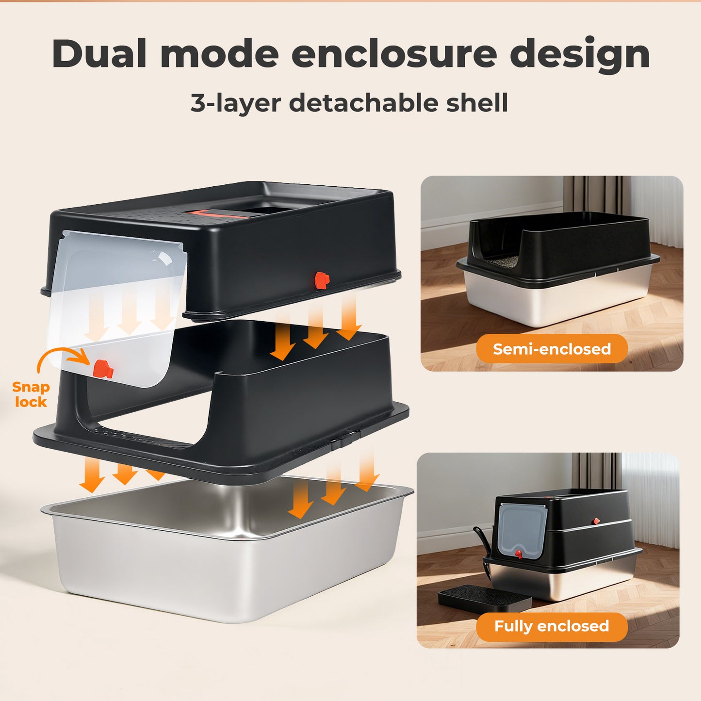 Skylos Cat Litter Box Stainless Steel Large Enclosed Toilet Tray Anti-Splashing