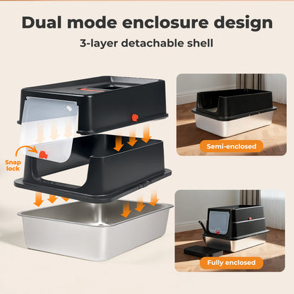Skylos Cat Litter Box Stainless Steel Large Enclosed Toilet Tray Anti-Splashing