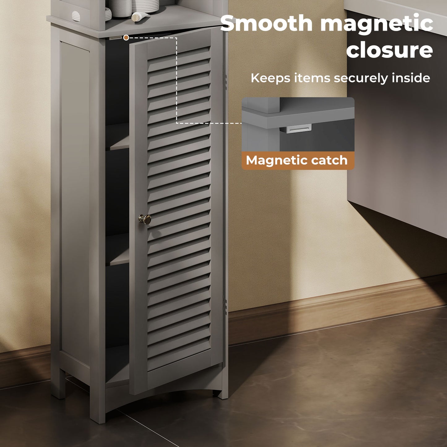 Levede Tall Bathroom Cabinet Slim Freestanding Bathroom Storage Cupboard Unit