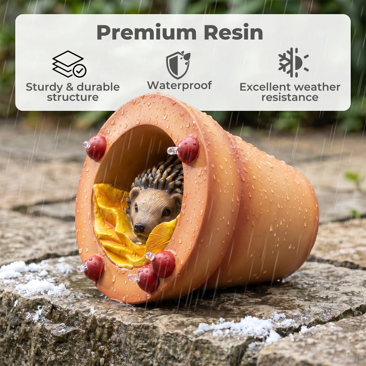 Emitto Garden Ornaments Solar Hedgehog Statue LED Outdoor Decor Patio Brown