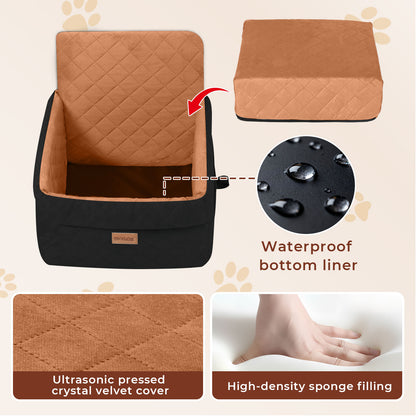 Skylos Dog Booster Car Seat Cosy Cats Pet Travel Bed with Safety Leash Brown