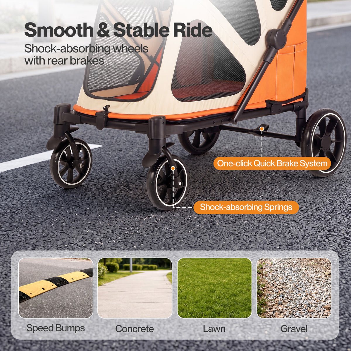 Skylos Dog Stroller Pet Pram Foldable Shock Absorbing Wheels Outdoor Orange