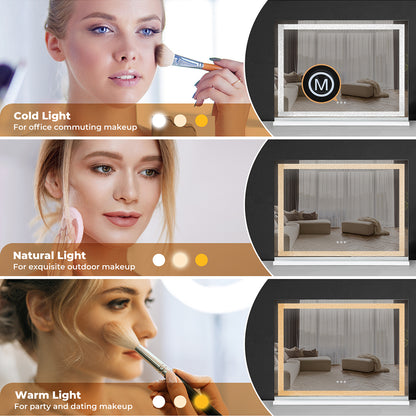 Emitto Tabletop Touch Crystal Vanity Mirror Makeup USB LED Medium 58x48cm