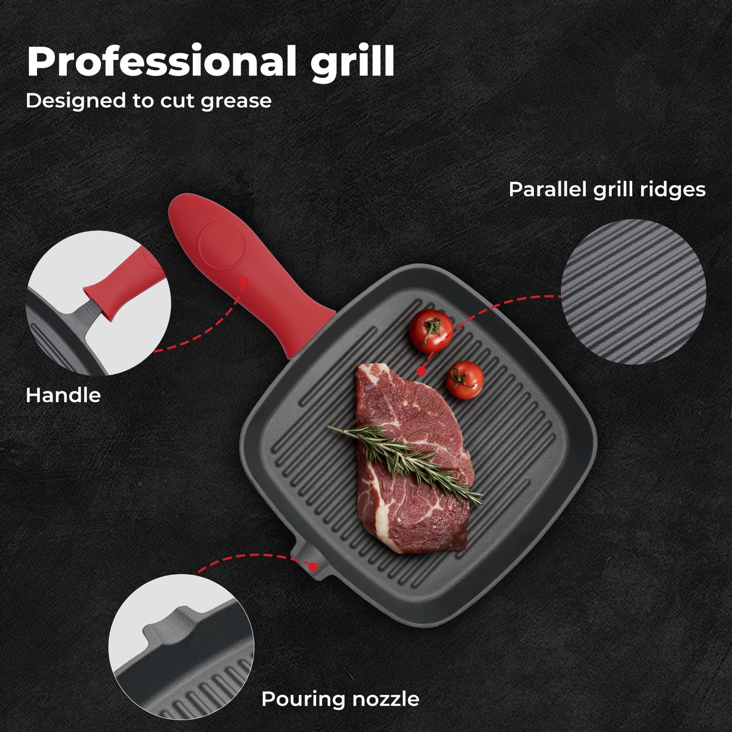 Toque Cast Iron Griddle Grill Pan Square Skillet BBQ Non‑Stick Frying Cookware