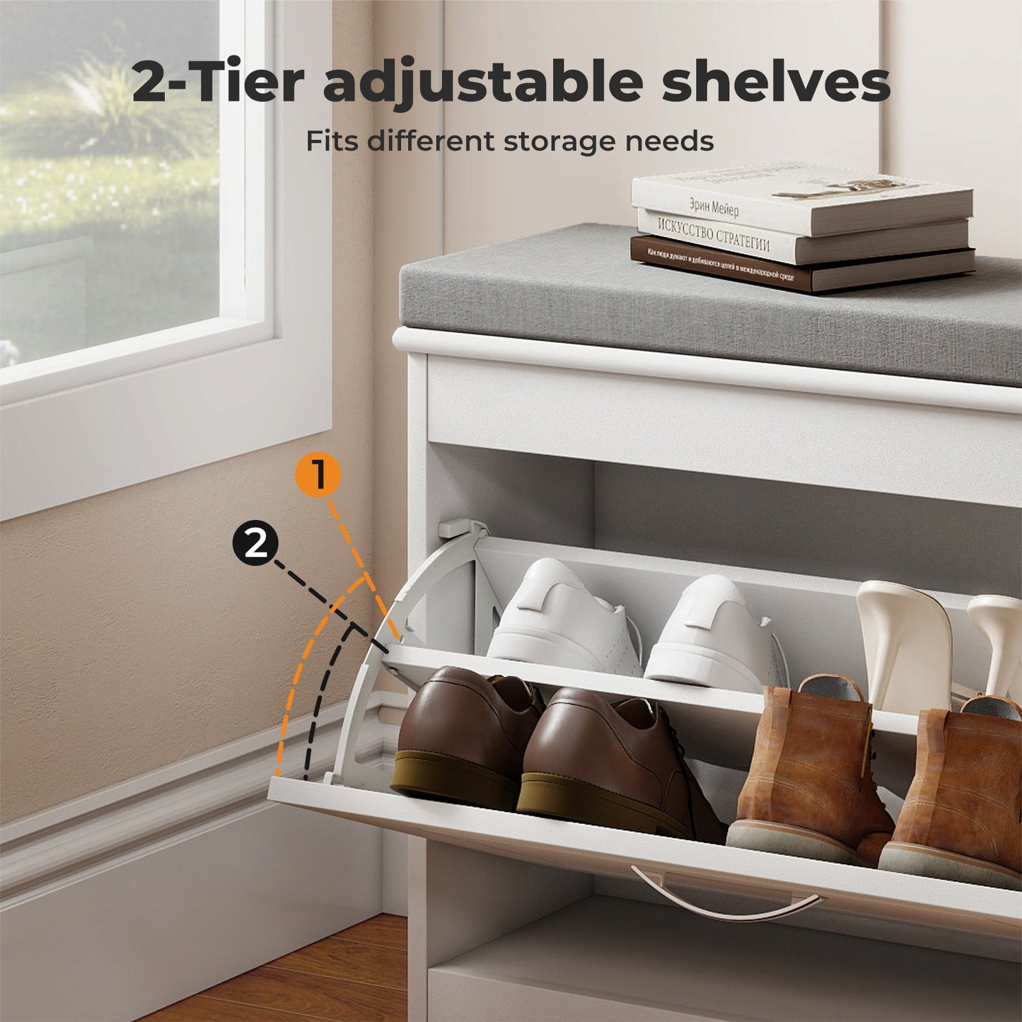 Levede Slim Shoe Cabinet Bench White Shoe Storage Unit Hallway Rack Organiser